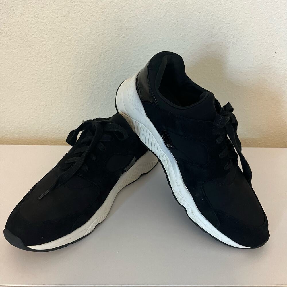 Halogen Nordstrom Black  Lace Up Tongueless Sneaker Sz 9.5  Leather Fabric Upper